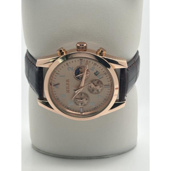 Three-Eyed Six-Needle Quartz Black Leather Wristwatch With Luminous Hands