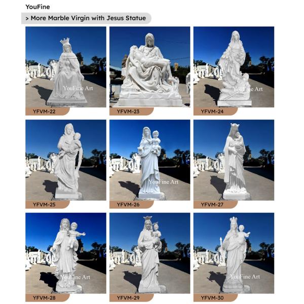 Outdoor Church Religious White Life Size Marble Statue of Virgin Mary Lourdes and Holy Bernadette