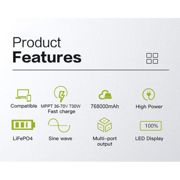 2500w Outdoor Portable Power Station Lifepo4 Battery Backup Solar Generator Pure Sine Wave Inverter