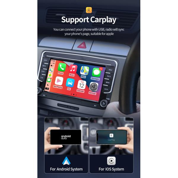 GRANDnavi 7Inch Double Din Android Car Radio Auto BT CarPlay For VW Car Stereo