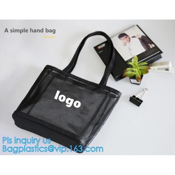 Fashionable Beach Bag Outdoor Tote Bag Black Mesh Handbags, Customized women beach bag, ladies mesh beach bags handbag