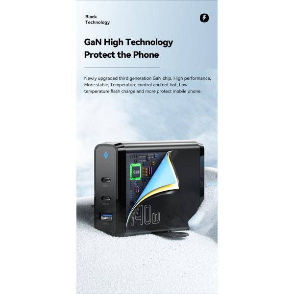 Dual USB Ports Travel Type C Desktop GaN Chargers 140w Quick Charging Phone Accessories