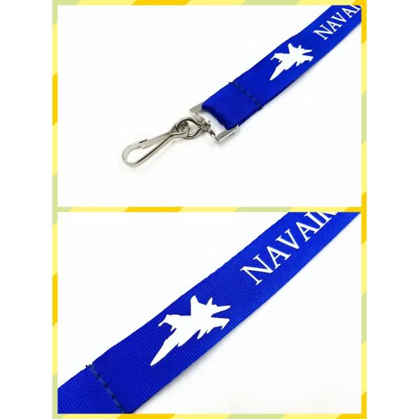 Blue Silkscreen Printing Imprinted Nylon Lanyards ID Card Lanyard With Swivel J - Hook