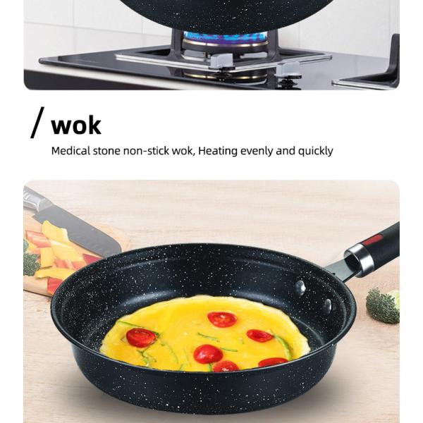 Multi Function Black Flat Bottom 3PCS Frying Non Stick Kitchen Cookware Sets