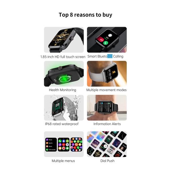 NFC Heart Rate Blood Pressure 1.85inch BT Call Sports Fitness Smartwatch For Women Men