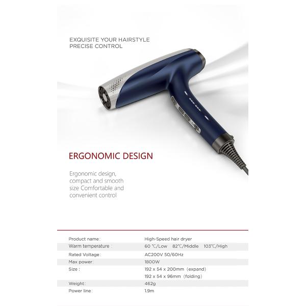 Styling Travel Hair Dryer 110000r/min , Professional Salon Hair Dryer Portable