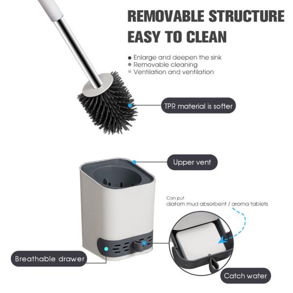 Detachable Base Silicone Flexible Toilet Brush Pp Durable Bristle Material
