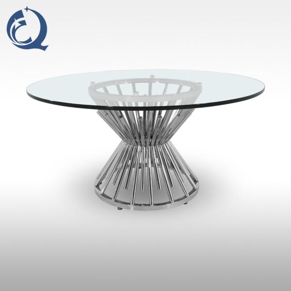 Chrome Wire SS Round Glass Top Coffee Table Glam Cocktail Table