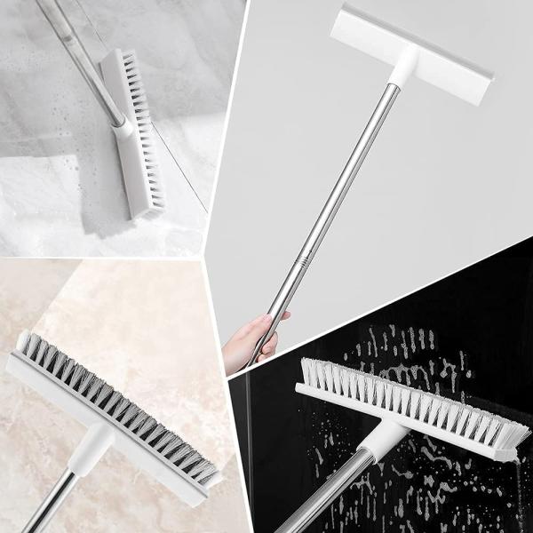 2 In 1 Stiff Bristle Floor Scrub Brush With Long Handle 15.7" To 45.6" 26cm Wide