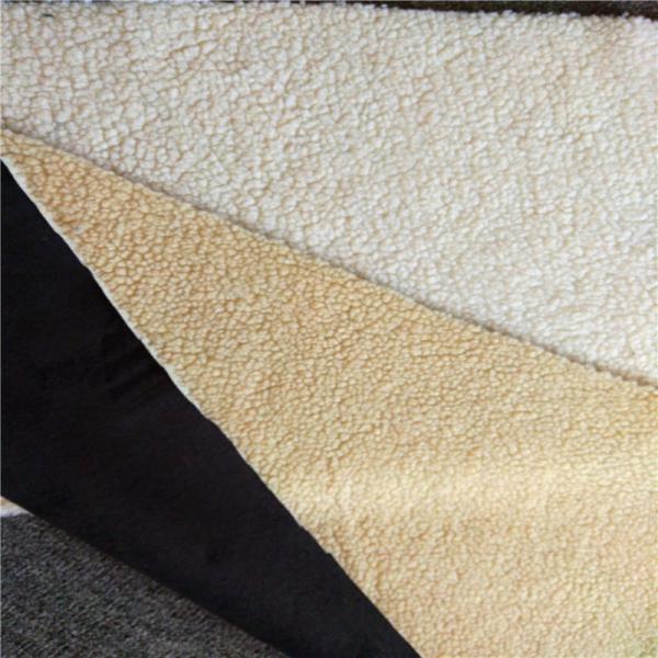 Light Yellow 100% Polyester Synthetic Sherpa Suede Fabric for End Customers