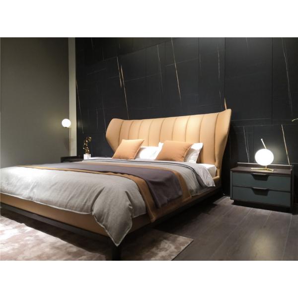 Luxury design Nightstand table by Oak wood furniture of Leather covered drawer panel made from China manufactuer