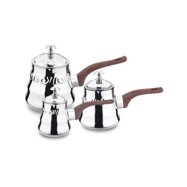 Middle east type stainless steel browen color 3 pcs milk cup with lid and bakelite handle & tea pot & coffee pot