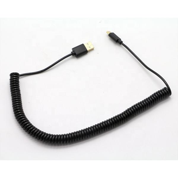 Custom Black Spring Fast Charging Coiled Sprial USB Type C to USB Charger Extension Cable
