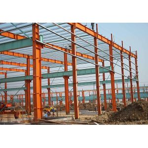 China Q345B Steel Structure Buildings With Red Color Paint Area Size 6000 Square Meter on sale