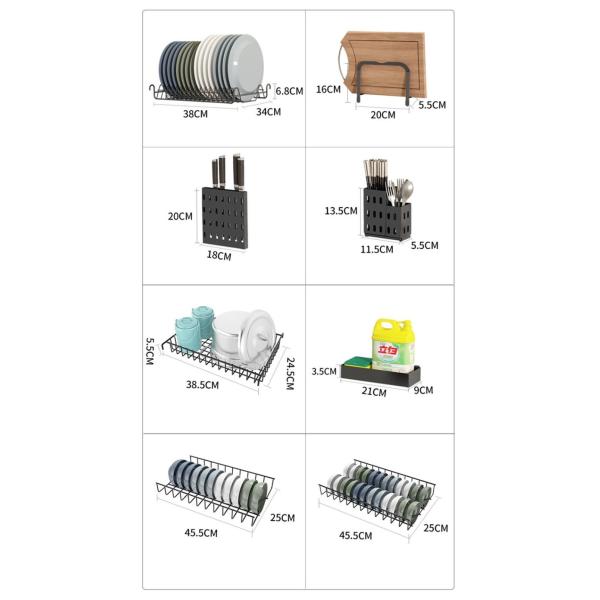 Matt Black Adjustable Over Sink Dish Rack Stainless Steel Material 600x280x560mm Size