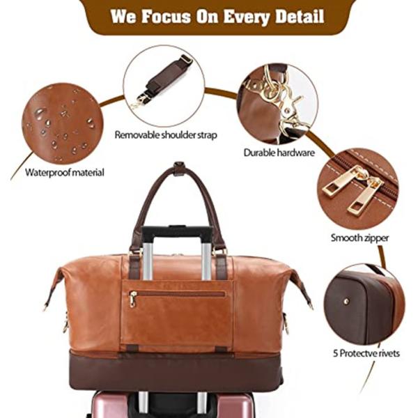 PU Leather Weekender Bag , Travel Duffel Bags With Shoe And Laptop Compartment