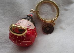 China Chinese Style Ceramic Fat Baby Gold Ingot Key Chain In Red Coat on sale
