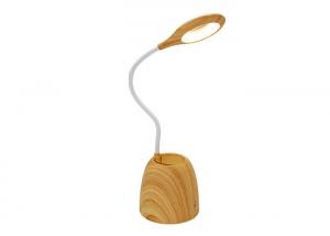 China White Goose Neck Led Light Table Lamp Touch Control With Wood Grain Pen Holder wholesale