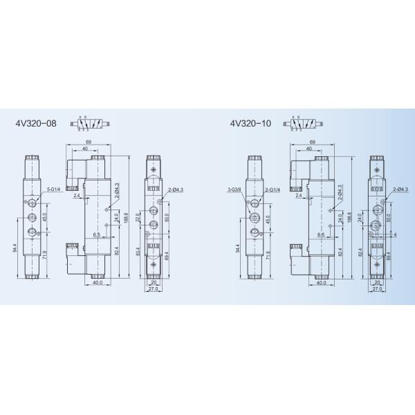Normally Closed Pneumatic Solenoid Valve 4V100 ~ 400 Series 5 / 2 Way Threaded