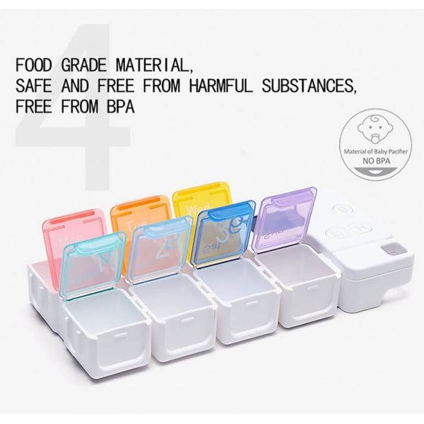 5-Alarm Pill Box Organizer With Clock Countdown Timer Light Up Take Medication Alarm Reminder Easy Open PP Plastic Pill Organizer 2 Times A Day