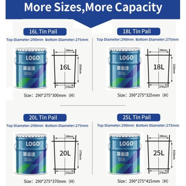 20L Round Metal Paint Bucket White Exterior With Metal Cover