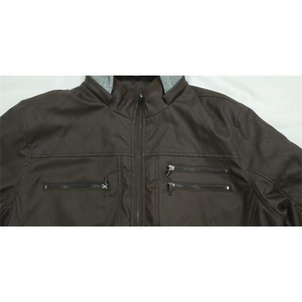 Quilted Padded Leather Motorcycle Jacket Black Brown Hooded Collar