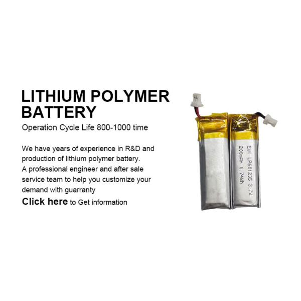 Custom Lithium Polymer Battery LP601235 3.7v 250mAh LiPo Battery