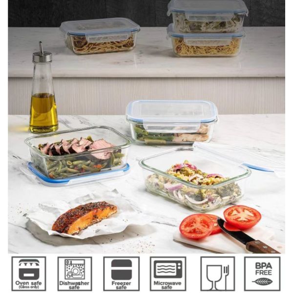 BPA Free Leak Proof Microwave Safe Glass Food Storage Containers with PP Lids for Meal Prep