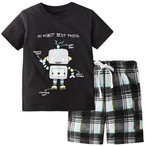 China Summer Cotton Cartoon Robot Suit Little Boy Clothes wholesale