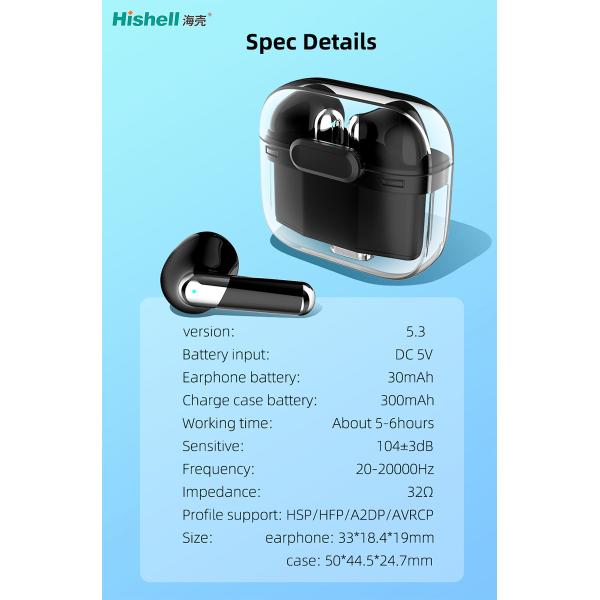 J207 TWS Wireless Earbuds Tranparent Cover Design ENC Earphones