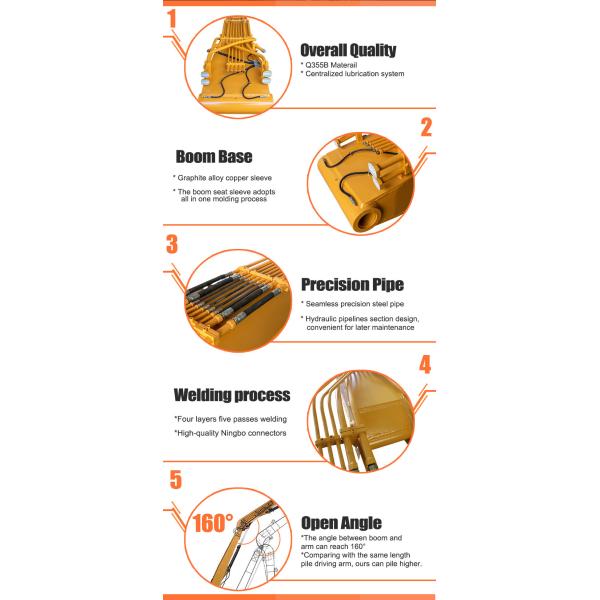20ton Excavator Pile Driving Boom Arm Q355B Q690D 12m For CAT Case Hitachi