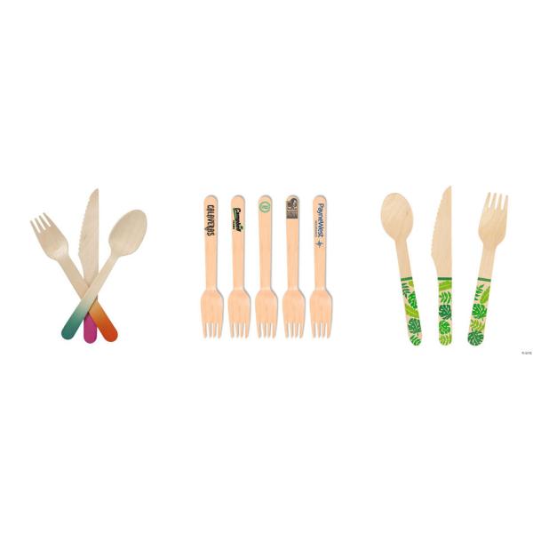 2 In 1 Birch Disposable Wooden Spoons Forks Knife Cutlery Kit 6.3inch
