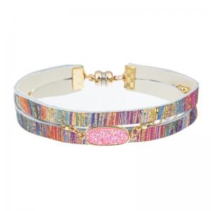 China Bohemia Rainbow Handmade Leather Bracelet , 15g Leather Wrap Wristband on sale