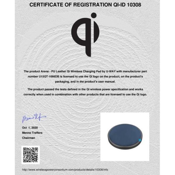 15W Fast Charge Max 12V 1.8A Qi Wireless Charging Pad PU Leather