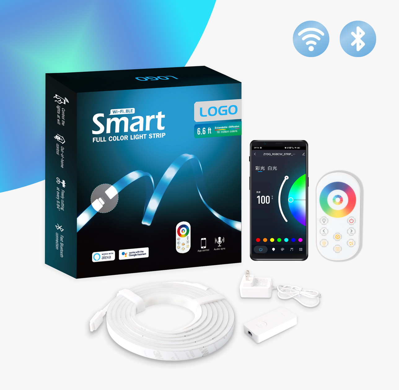 China RF WiFi Neon Rope Light 2M Smart Led Strip RGB CW Extendable wholesale