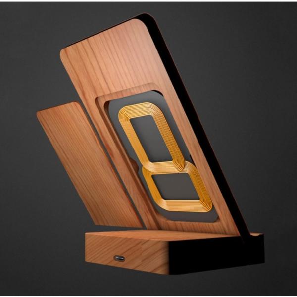 10W 2 coils Wood Standing mobile qi wireless fast charger new model
