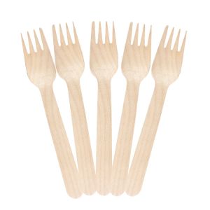 China Disposable Wooden Biodegradable Cutlery Forks 160mm 6.3 Inch wholesale