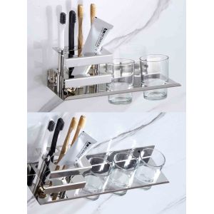 China Multifunctional Wall Mounted Bathroom Shelf , Stainless Steel Toothbrush Holder OEM wholesale