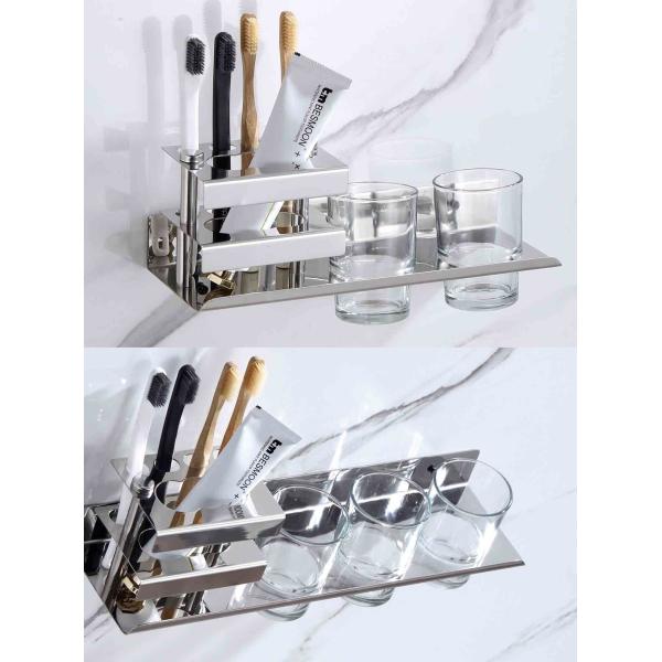 Multifunctional Wall Mounted Bathroom Shelf , Stainless Steel Toothbrush Holder