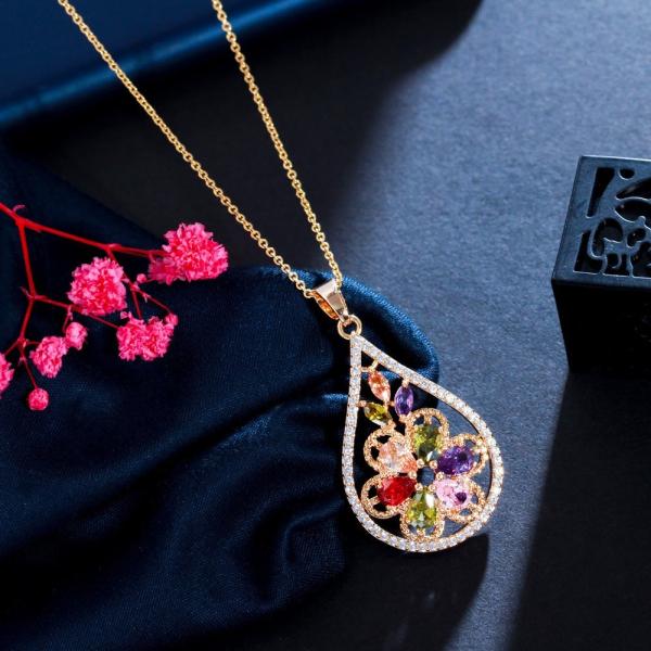 Women CZ zircon pendant necklace earrings ring copper jewelry set CZ Crystal Necklace and Earring Sets