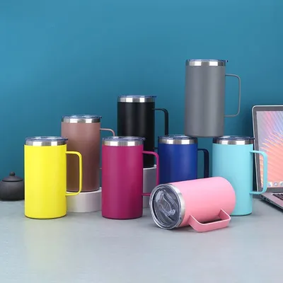 Direct Drinking Leakproof Vacuum Insulation Mug Double Wall Stainless Steel Beer Mug With Handle And Lid Easy To Hold Multiple Color Options