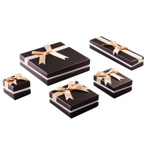 Stylish Design Cardboard Jewelry Gift Boxes With Bow Velvet Foam Insert