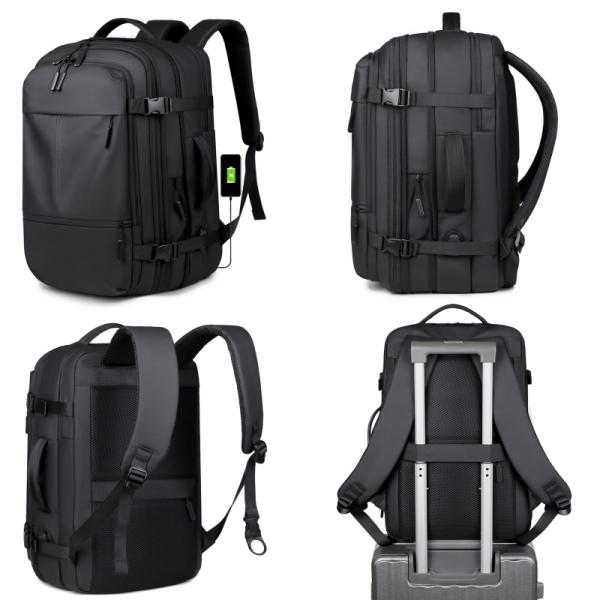 Business Travel USB Charging Nylon Laptop Backpack Anti-Theft Blue Black with Customizable Logo and Waterproof Interior