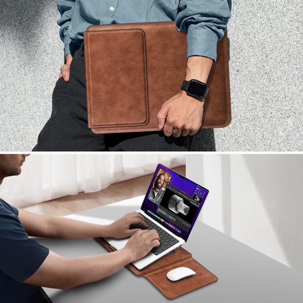 Laptop case MacBook Air 13.6M3 M2 A3113 A2681/MacBook Pro 14 A2992-PU Leather thin bag cover with stand function, brown