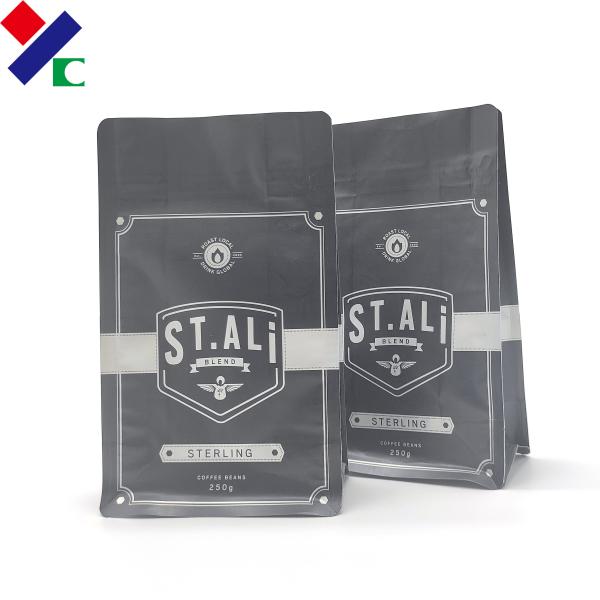 250g Front Zipper Black Kraft Paper Coffee Bean Packaging Bag