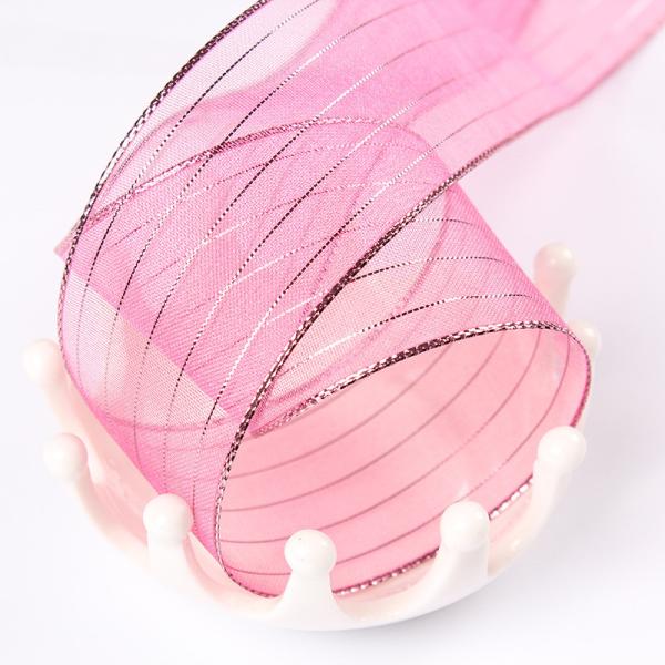 10mm-25mm Gold Line Striped Polyester Organza Ribbon for Gift Wrapping and Boxes Packing or Ribbon Bow