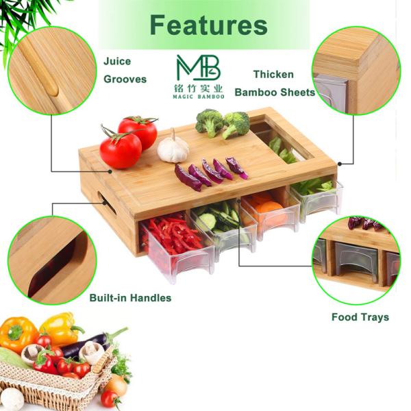 Wholesale Eco-Friendly Bamboo Cutting Board With 4 Trays For Apartment Kitchen