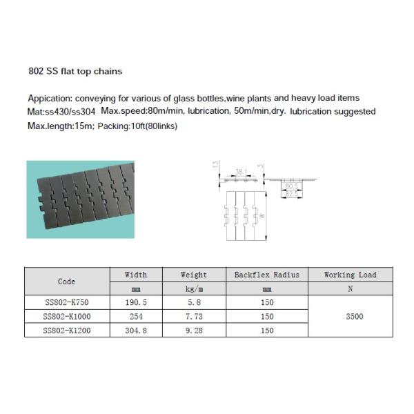 SS802 FLAT TOP CONVEYOR CHAINS STAINLESS STEEL