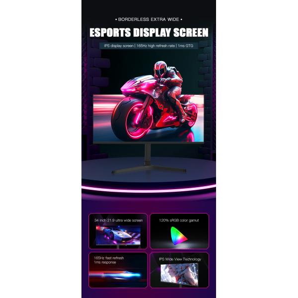 4K UHD Internet Cafe 34 Inch Gaming Monitor With IPS LED RGB Lighting Height Adjustable