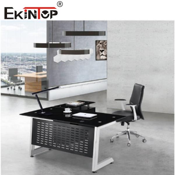 Metal Legs L Shaped Glass Desk Modern Manager Table